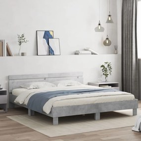 betonszürke ágykeret fejtámlával és LED-del 160 x 200 cm