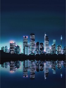 Háttérkép Éjszakai panoráma város felhőkarcolók modern design 206x275 +ragasztó