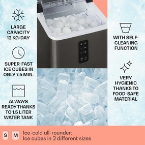 Klarstein Albaron Supreme, jégkocka készítő, golyó alakú, 12 kg/24 h, 1,5 L tartály, rozsdamentes acél