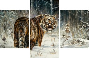Kép - tigris a havas erdőben, olajfestmény (90x60 cm)