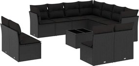 vidaXL 12 részes fekete polyrattan kerti ülőgarnitúra párnákkal
