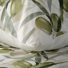 Szatén ágyneműhuzat Spring 160x200 Eurofirany fehér-zöld olíva