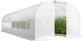 Outsunny 24 m² alagút üvegház — horganyzott acél váz, feltekerhető ajtók & 2 nagy hálós ablak, 140 g/m² PE ponyva, fehér | Aosom
