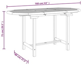 kihúzható tömör tíkfa kerti asztal 110-160 x 80 x 75 cm
