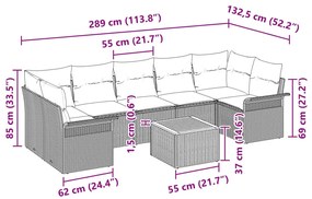 8 részes kerti kanapé szett párnákkal szürke poli rattan akáciából