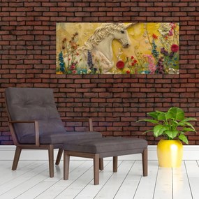 Kép - Egyszarvú virágokkal (120x50 cm)