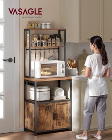 Konyhai polc beépített elosztóval, 40 x 60 x 170 cm, rusztikus barna és fekete