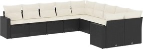 vidaXL 10 részes fekete polyrattan kerti ülőgarnitúra párnákkal