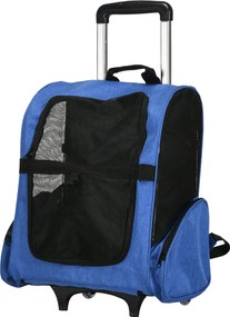 PawHut 2 az 1-ben Kutyaszállító Kerekes Hátizsák 2 Kerekével Macskák és Kutyák Számára 42x25x55 cm Kék | Aosom