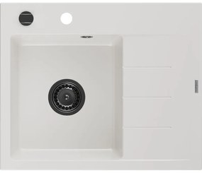 Mexen Ben egymedencés gránit mosogató csepegtetővel balos 600 x 500 mm, fehér, fekete szifon - 6522605000-20-B