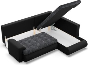 Tokio sarokkanapé, L alakú háttámlával, 2 ágyneműtartóval, fonott + műbőr, jobboldali, szürke - fekete