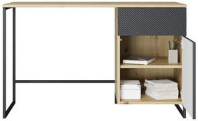 Asha íroasztal, fiókkal - 120 cm - artisan tölgy / matt riviéra kő / fekete keret