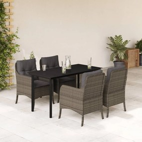5 részes szürke polyrattan kerti étkezőgarnitúra párnával