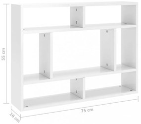 magasfényű fehér szerelt fa fali polc 75 x 16 x 55 cm
