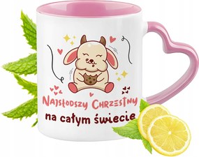 Keresztelő Bögre Rózsaszín Szív Alakú Füllel Kávé Ajándék