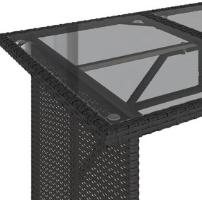 fekete polyrattan üveglapos kerti asztal 110x68x70 cm