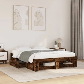 füstös tölgy színű szerelt fa ágykeret matrac nélkül 140x190 cm