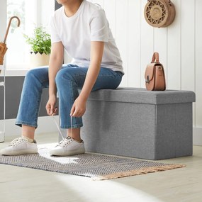 Puff, összecsukható tároló ottomán pad, lábtámasz, 80 L, 76x38x38 cm, világosszürke