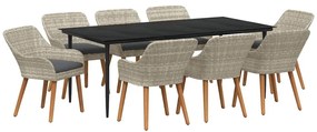 Étkezőgarnitúra 9 pcs Világosszürke Poli rattan