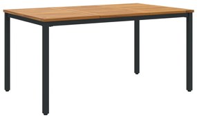 7 darabos kerti étkező szett Bézs poli rattan akácia, Egymásra rakható kerti szék párnákkal - 2 darabos készlet Bézs poli rattanban, Kerti asztal 150x90x75 cm Szilárd akácia fa és fém