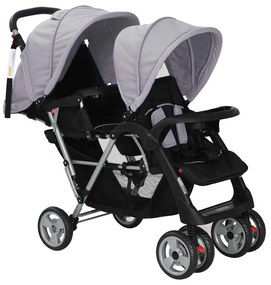 vidaXL acél szürke és fekete tandem babakocsi