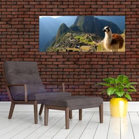 Kép - Láma és Machu Picchu (120x50 cm)