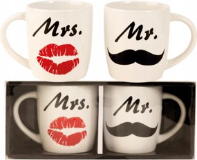2 db-os "Mrs &amp; Mr" feliratú bögre szett teás kávéhoz 300ml Ajándék bögre