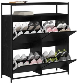 Cipőszekrény 4 Flip-Ajtóval Fekete Tölgy 100x34x112 cm