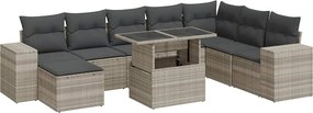 vidaXL 9 részes világosszürke polyrattan kerti ülőgarnitúra párnával