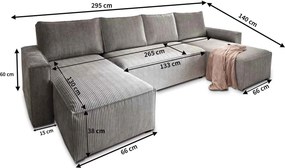 U alakú ülőgarnitúra SMART COSARO 295x140 cm, sötétkék