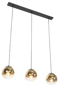 Art Deco függőlámpa fekete aranyszínű üveggel, hosszúkás, 3 lámpás - Pallon