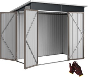 Outsunny fém kerti tároló 234 × 132 × 185 cm — zárható háromajtós, ferde tető, szellőzők, munkakesztyűvel, horganyzott acél, világosszürke | Aosom