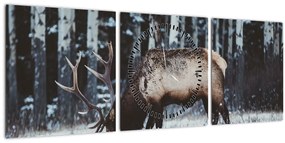 Kép - szarvas télen (órával) (90x30 cm)