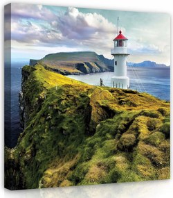 Vászonkép 40x40 Világítótorony a sziklán háborgó tenger északi táj