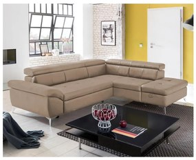 Bőrkárpitos, jobbos, barna, L-alakú, kihúzható SALERNO II sarokkanapé