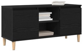 TV Szekrény Fa Lábbal Fekete Tölgy 102x35x50 cm