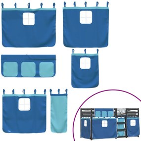 kék tömör fenyőfa emeletes ágy függönyökkel 90 x 200 cm