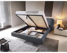 Kék kárpitozott ágyneműtartós franciaágy ágyráccsal 160x200 cm Pointt – ELTAP