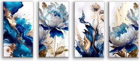 Vászonkép nappaliba Glamour Absztrakt kép virágok Kék és arany 60x120