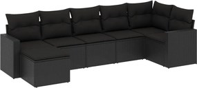vidaXL 7 részes fekete polyrattan kerti ülőgarnitúra párnával