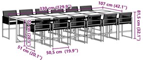 13 részes fekete polyrattan kerti étkezőgarnitúra