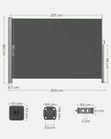 Oldalsó terasznapellenző, belátásgátló, szürke, 220 g/m² 160 x 300 cm