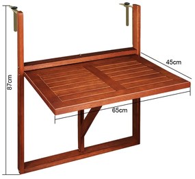 Casaria® Erkélyasztal - 65 cm x 45 cm x 87 cm