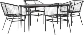 vidaXL 5 részes fekete polyrattan üveg kerti étkezőgarnitúra