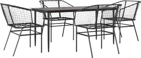 vidaXL 5 részes fekete polyrattan üveg kerti étkezőgarnitúra