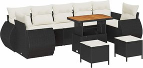 vidaXL Kerti Kanapé Szett 10 pcs Fekete polirattan