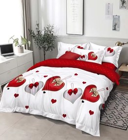 3 részes lepedők Polycotton Szívek piros és fehér 200x140cm+90x70cm TiaHome