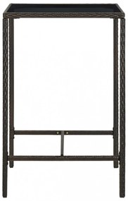 barna polyrattan és üveg kerti bárasztal 70 x 70 x 110 cm