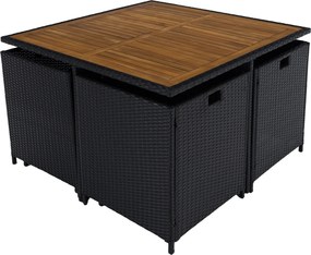 Kerti rattan szett, akácfa, fekete/krémszínű/természetes, MELFORD