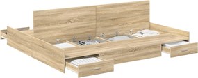 vidaXL Ágykeret tárolóval fiókkal Sonoma tölgy 200 x 200 cm Faanyag